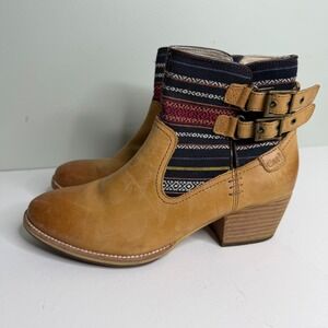 Authentic CAT Caterpillar Women 9.5 Tan Leather Woven Boho Buckle Ankle Boots